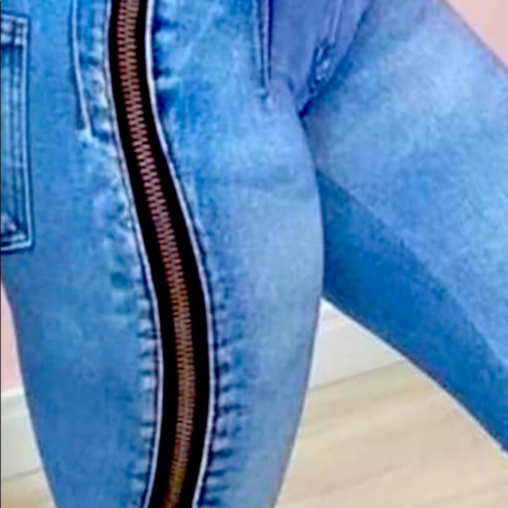 High Waist Zipper Design Skinny Jeans Extra Large